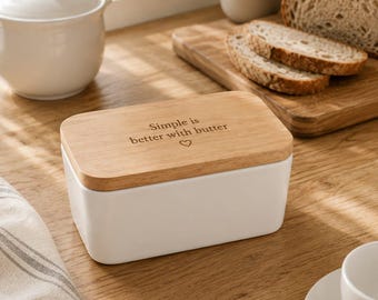 Personalised butter dish with lid Butter Dish with Engraved Wood Lid Funny Butter Keeper Custom Farmhouse Kitchen Decor