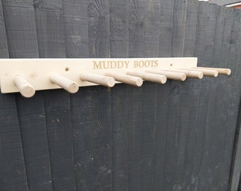 PERSONALISED Welly wellington wellies wooden rack boot holder wall mounted Active