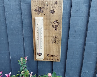 Personalised Wooden Garden Thermometer | Greenhouse | Sign | Plaque | Hand Made | Hand Painted | Wooden | Allotment | Potting Shed | Gift