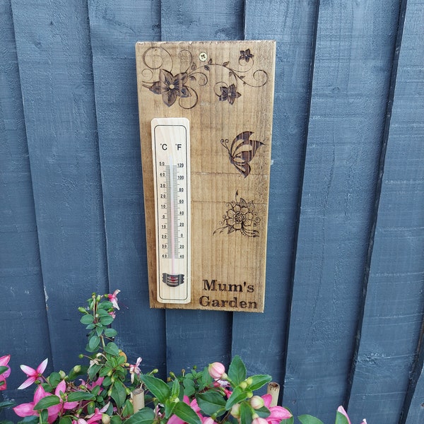 Personalised Wooden Garden Thermometer | Greenhouse | Sign | Plaque | Hand Made | Hand Painted | Wooden | Allotment | Potting Shed | Gift