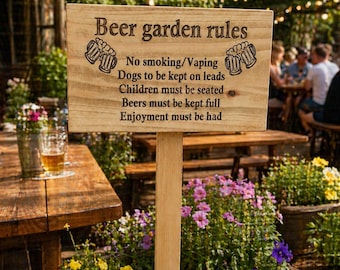 Big Personalised wooden garden signs plaque with a  ground stake