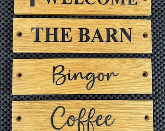 Handmade Solid Oak Personalized Sign: Laser Engraved Door, Gate, Wall