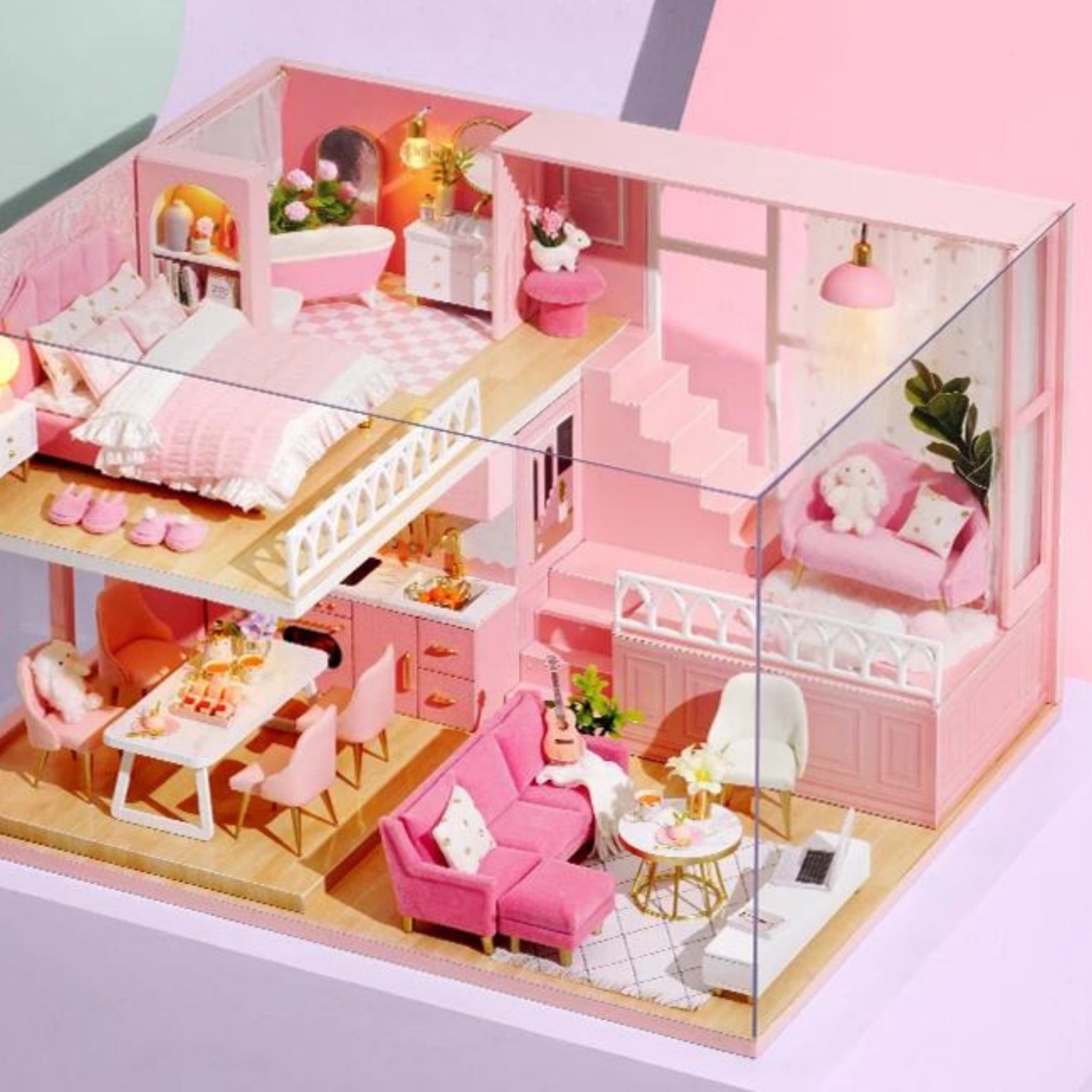 Pink Loft DIY DIY Doll House Wooden Doll Houses Miniature Etsy