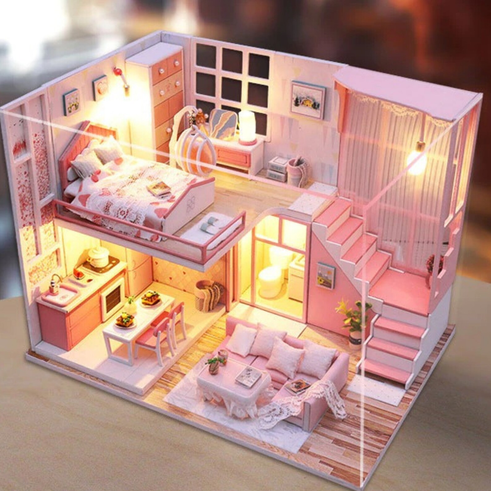 Pink Heart Apartment DIY Dollhouse Wooden Dollhouses Etsy