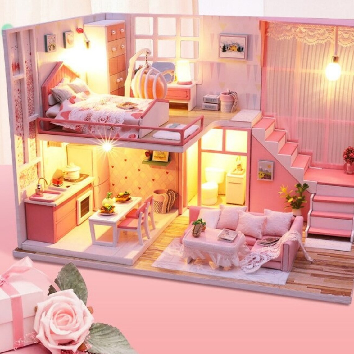 Pink Heart Apartment DIY Dollhouse Wooden Dollhouses Etsy