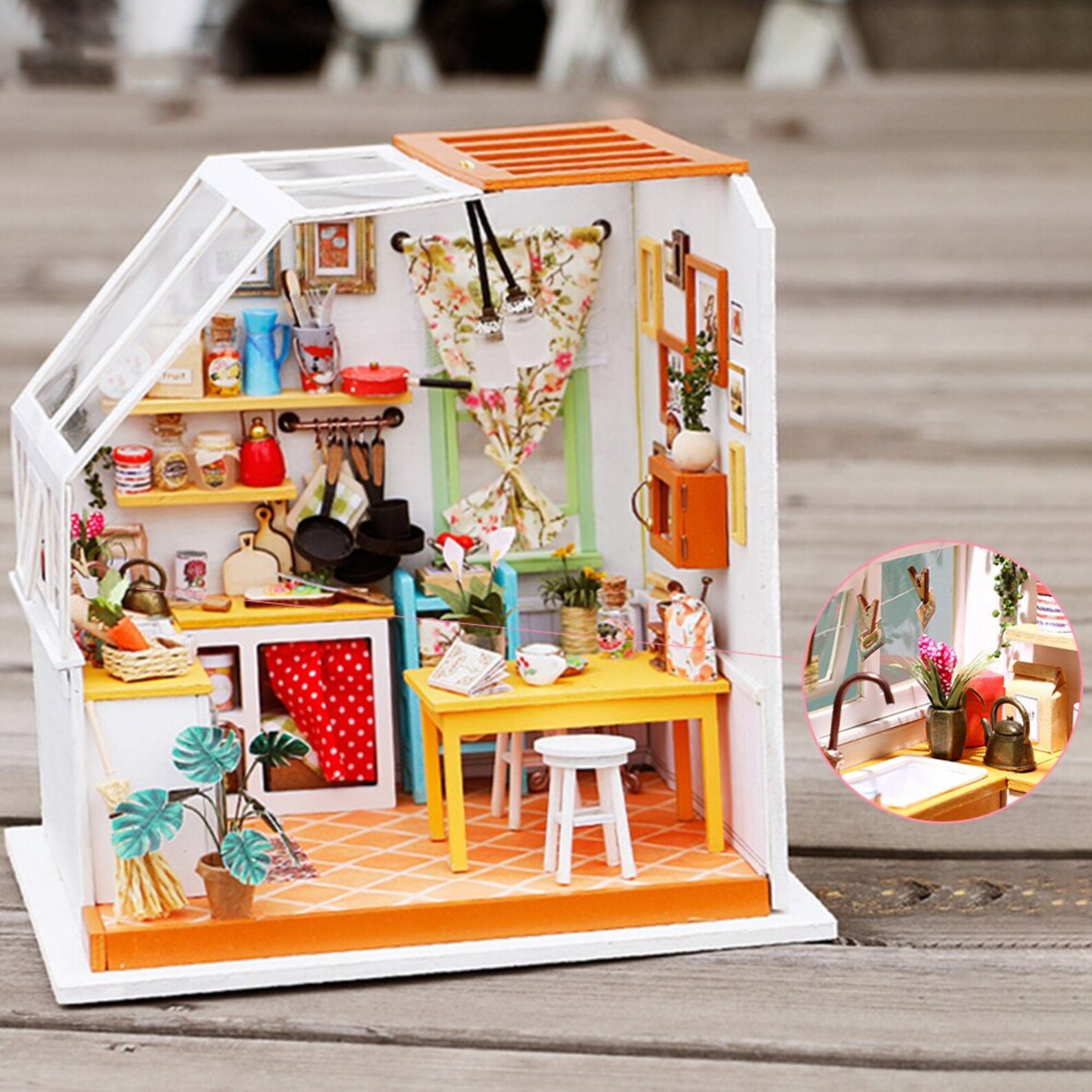 Küchenzimmer DIY DIY Holz Miniatur Puppenhaus Gewächshaus