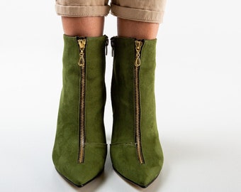 long green suede boots
