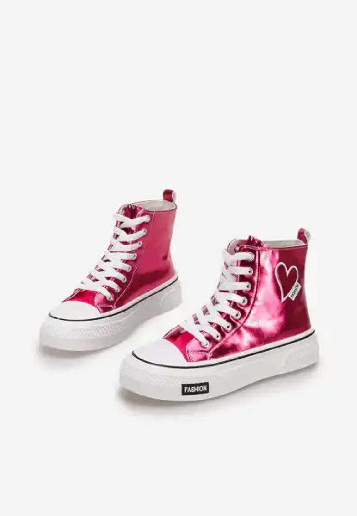 Ecological Leather Pink Platform Sneakers With White Hearts Pink ...