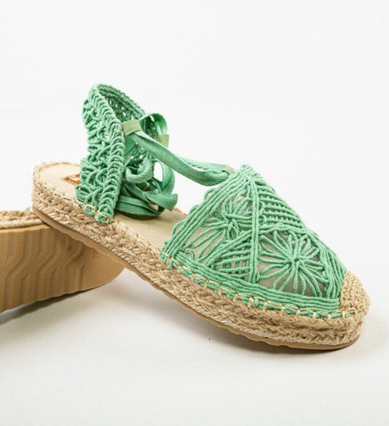 Boho Knitted Green Espadrilles Green Platform Espadrilles - Etsy