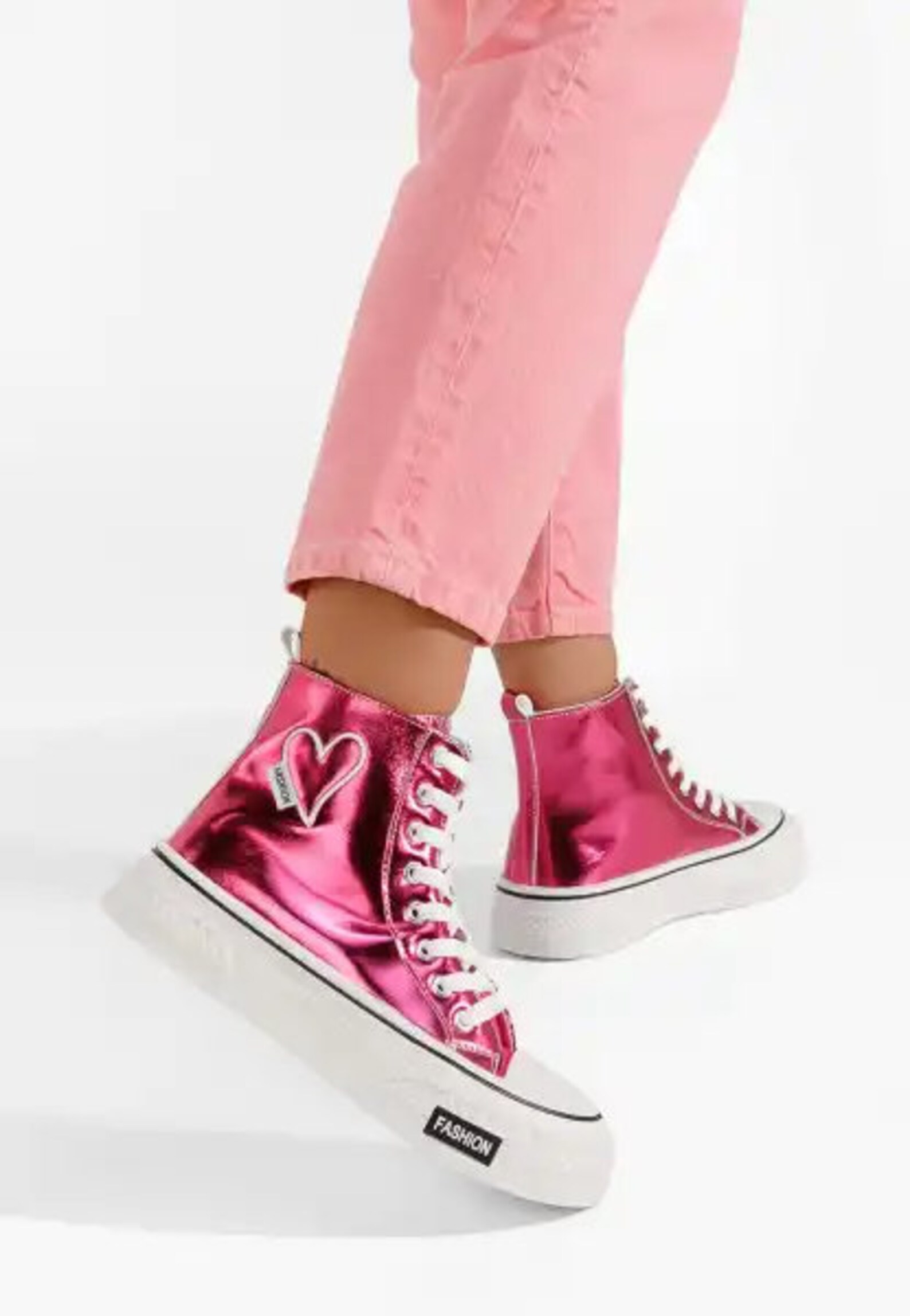 Ecological Leather Pink Platform Sneakers With White Hearts Pink ...