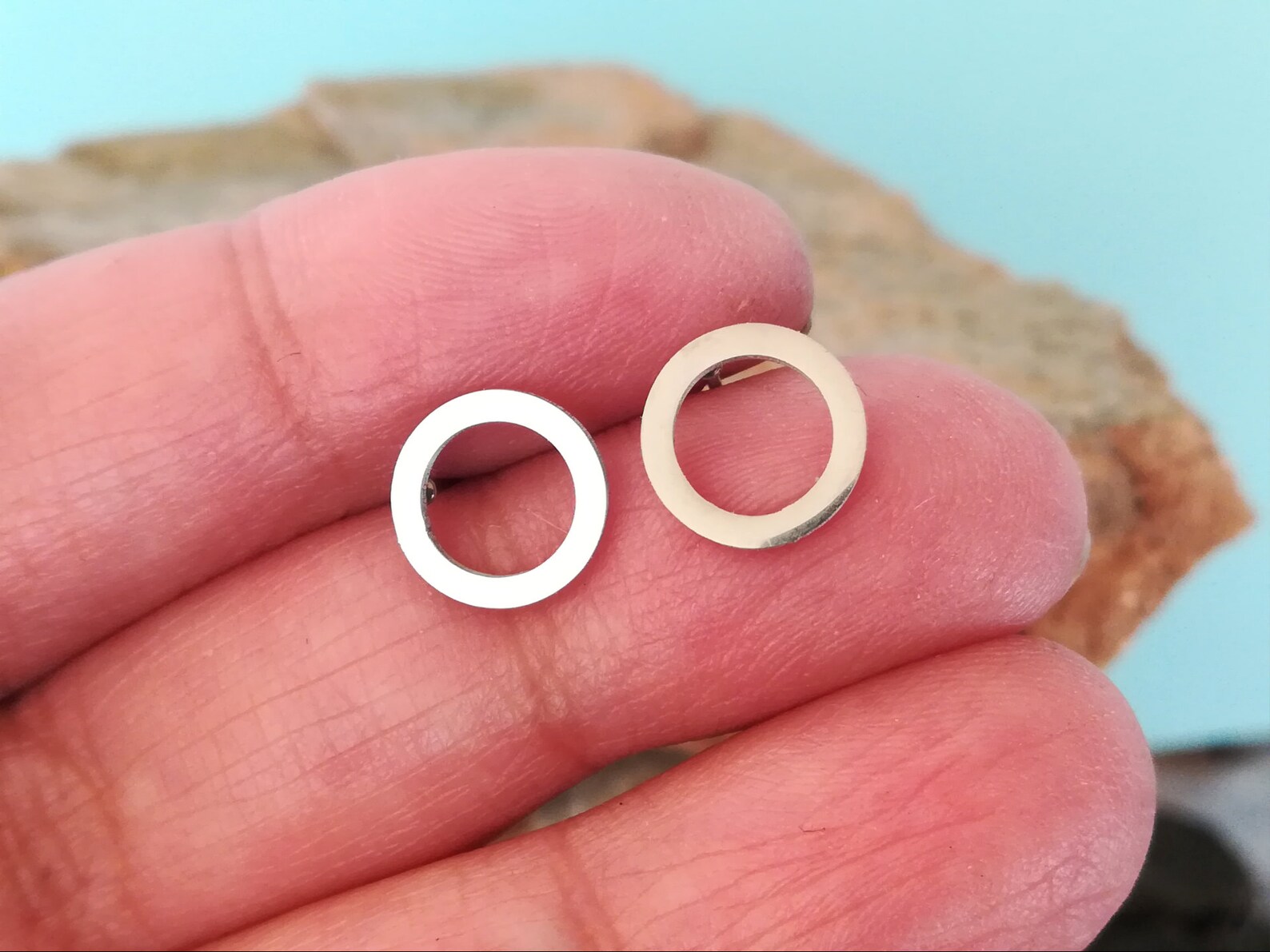 Pair of Small Circle Silver Earrings Circle Post Earrings Bts Earrings