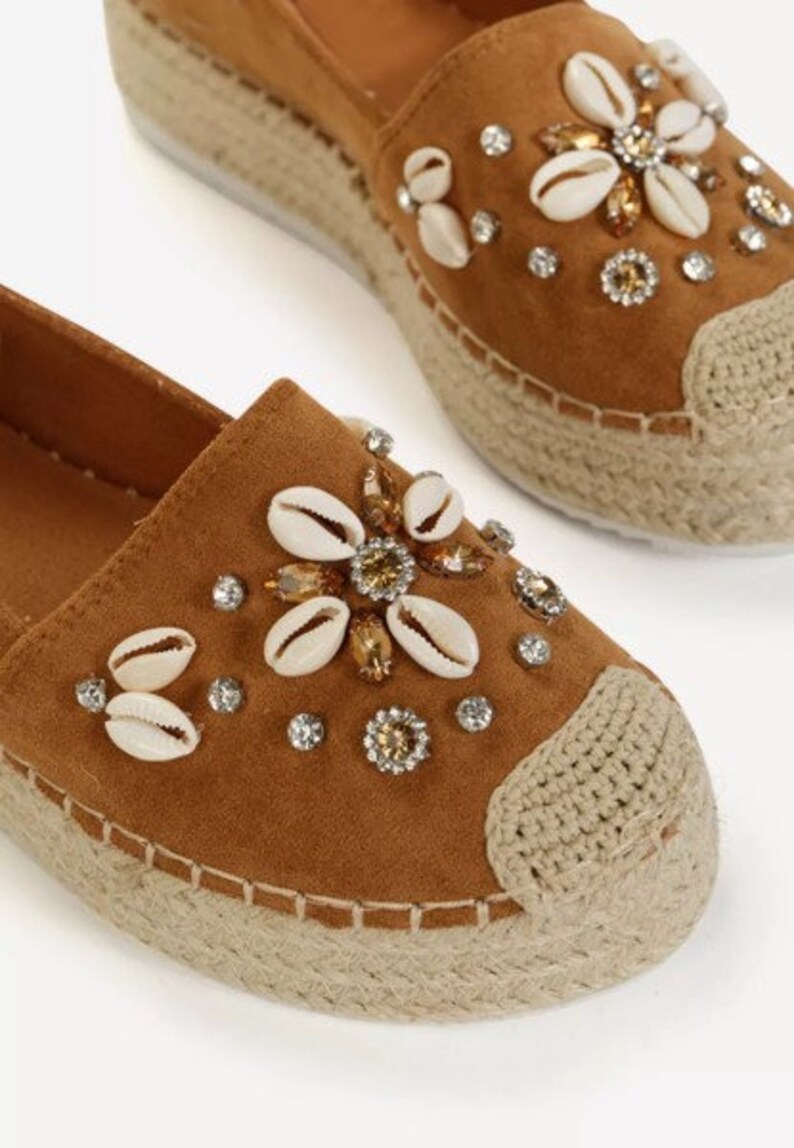 Brown Espadrilles With Shells Brown Platform Espadrilles Fabric