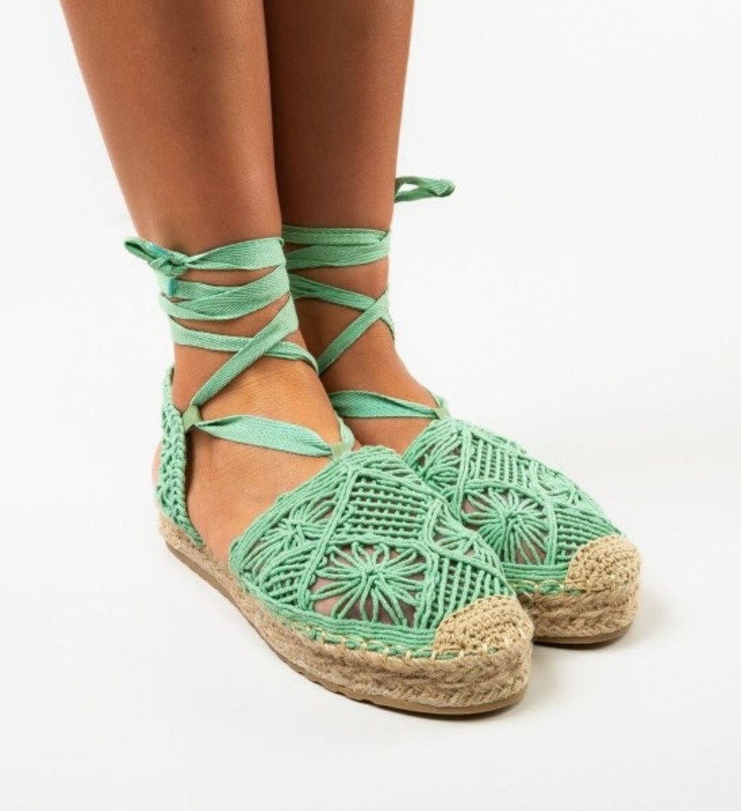 Boho Knitted Green Espadrilles Green Platform Espadrilles Etsy