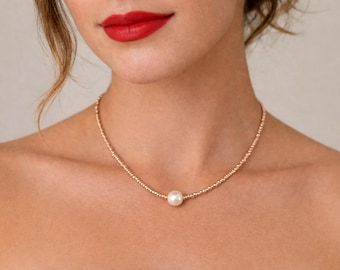 Collier ras de cou en perles d'or fait main, bijoux minimalistes, collier de mariage