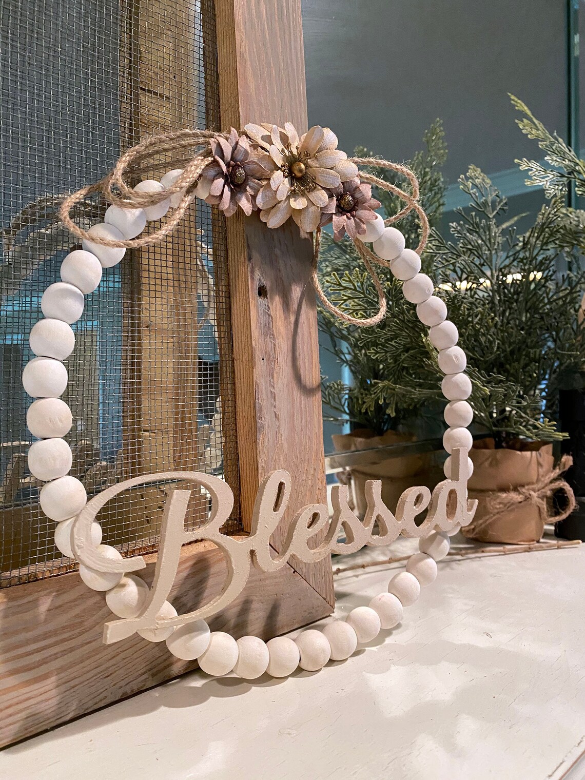 Beaded Hoop Sign Beaded Hoop Door Decor Blessed Door Decor Etsy