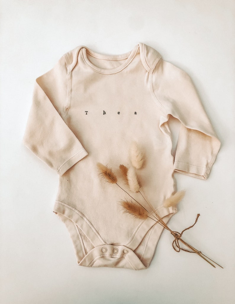 Organic personalised cotton name long sleeve baby grow ~ personalized hand dyed eco ~ newborn new arrival gift ~ babygrow sleepsuit bodysuit 