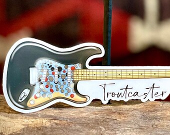 Trout Caster Guitar Sticker clear border