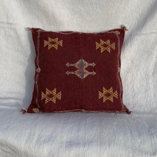 Red Moroccan Berber Sabra Pillow Handmade Home Decor Cactus Silk