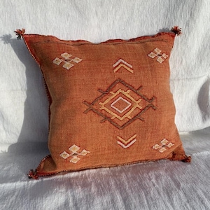 Orange Moroccan Berber Sabra Pillow Handmade Home Decor Cactus Silk