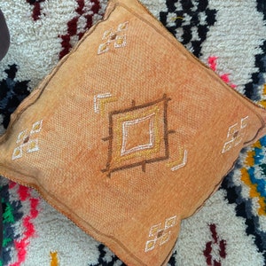 Light Orange Moroccan Berber Sabra Pillow Handmade Home Decor Cactus Silk