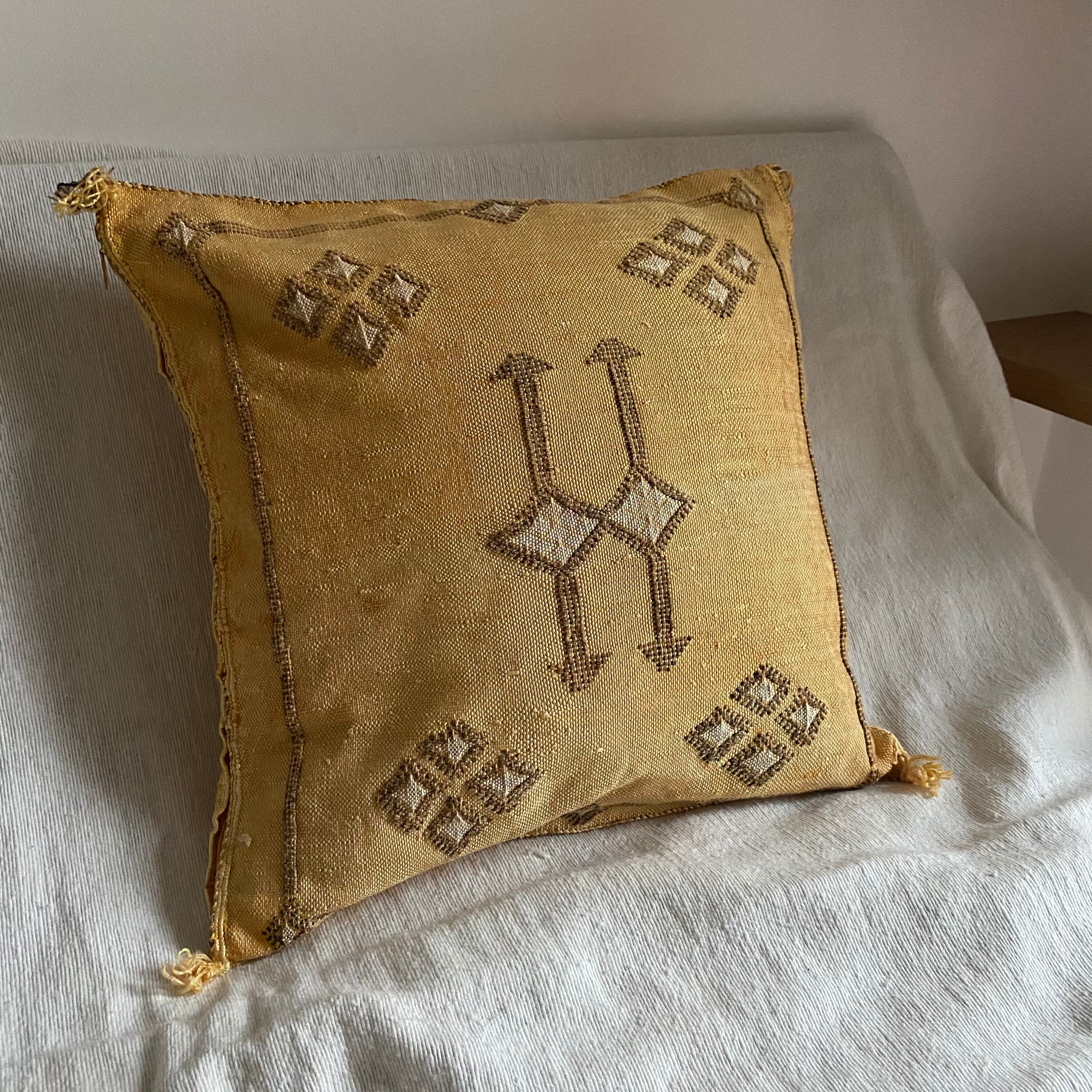 Jaune Marocain Berber Sabra Pillow Handmade Home Decor Cactus Silk
