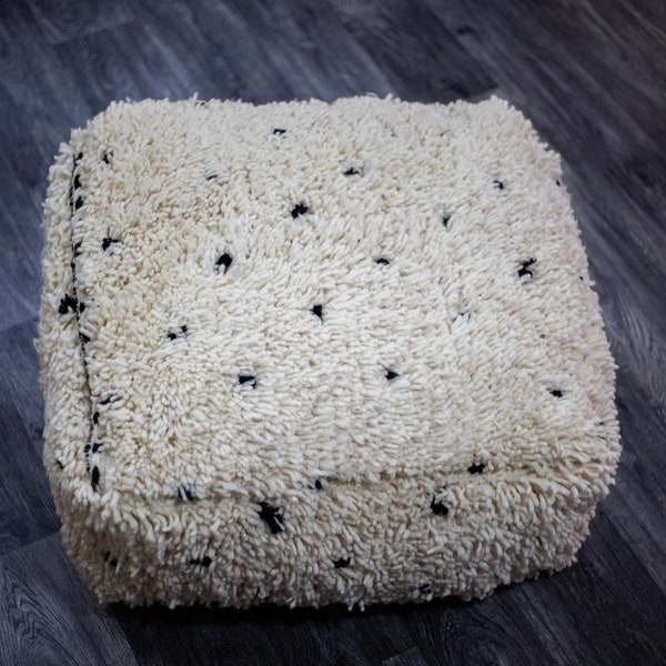 Berbère Beni Ouarain Kilim Pouf - Pouffe Marocaine - 100% Laine et Coton - Tissé à la main - Motifs de Pois Noir & Blanc