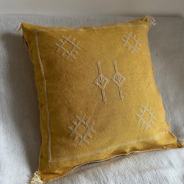 Yellow Moroccan Berber Sabra Pillow Handmade Home Decor Cactus Silk