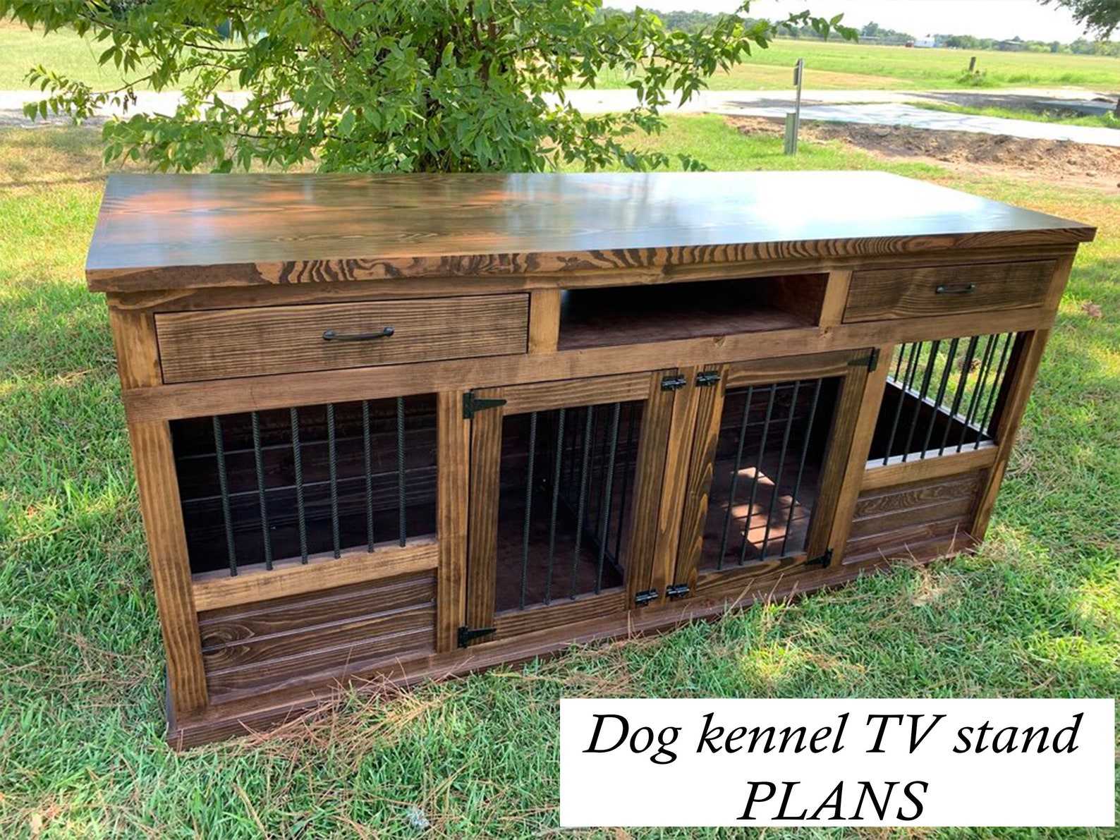 Double Wooden Dog Crate Entertainment Center Diy Dog Kennel Etsy