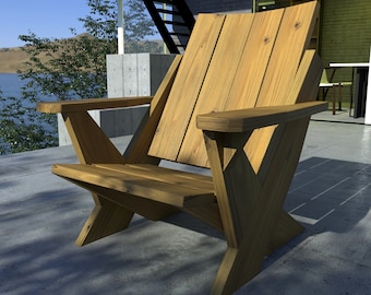 Modern Adirondack Chair Plans - DIY Easy adirondack chair plan - Outdoor adirondack chair pdf - Garden wood chair plan - Woodworking plans