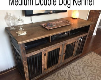 Double wooden dog crate entertainment center diy Dog kennel plans pdf file instant download build dog crate furniture plans