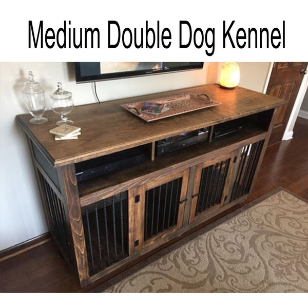 Double wooden dog crate entertainment center diy Dog kennel plans pdf file instant download build dog crate furniture plans
