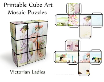 Cubos de rompecabezas con mosaicos de damas victorianas: imprimibles 3D (PDF)