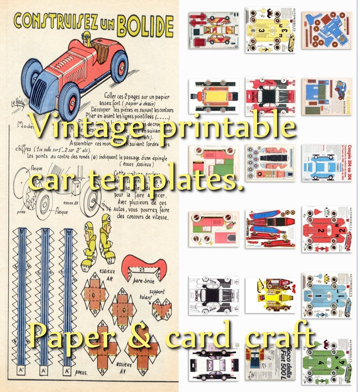 3D Craft Printables - Pdfs of 9 Vintage Paper Craft Model Cars and ...