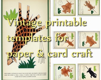 Plantillas de papel de animales vintage: Manualidad con tarjetas 3D (PDF)