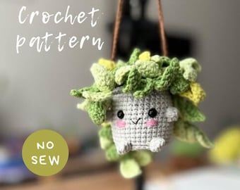 cute pothos plant crochet pattern, potted flower crochet PDF pot plant pattern flowered crochet decor English pdf pattern US terms