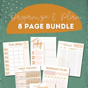 8 Page Bundle - Printable Planner Pages - Warm Neutral Boho Trackers, Planners, Organizers and Dashboards