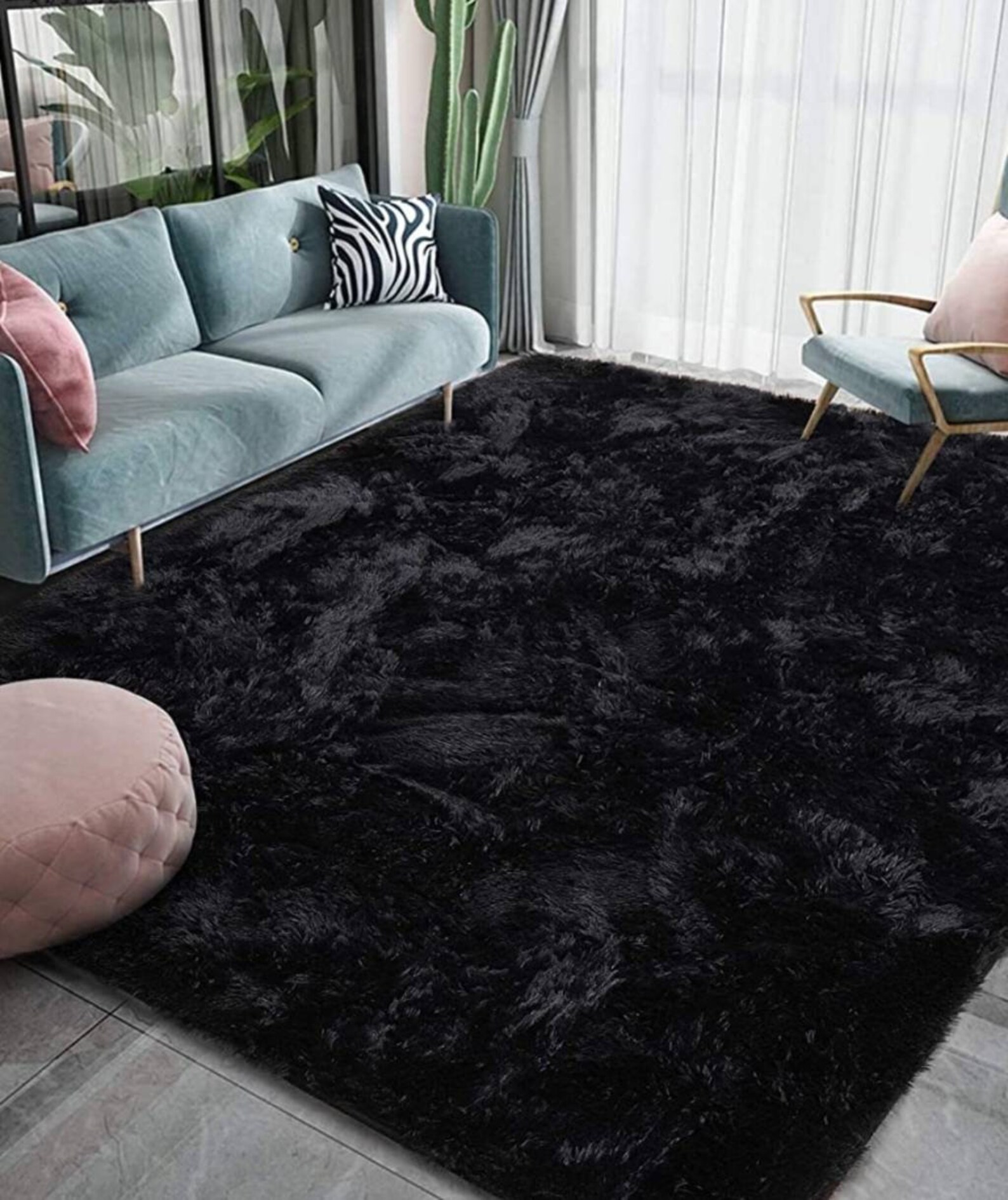 Black Fluffy Soft Faux Fur Rug Etsy