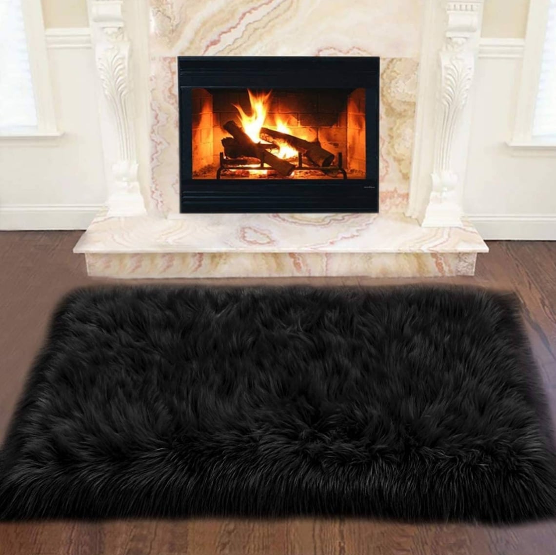 Black Fluffy Soft Faux Fur Rug Etsy