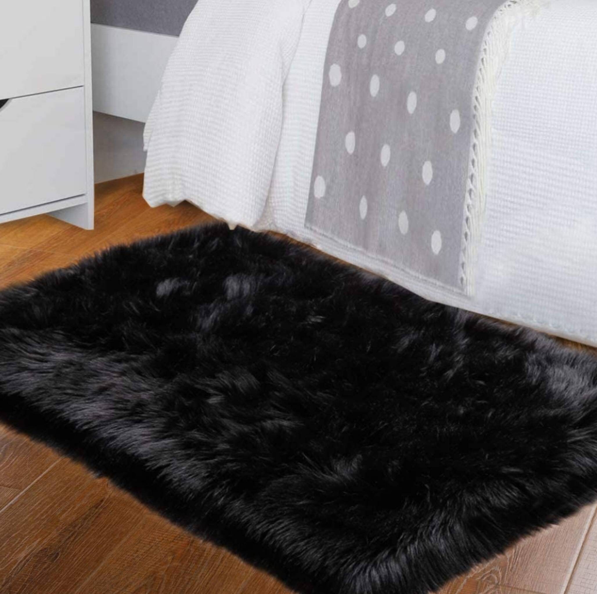 Black Fluffy Soft Faux Fur Rug Etsy