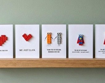Biglietto d'amore Lego, biglietto divertente, biglietto d'auguri con pezzi Lego unici, biglietto romantico per anniversario, biglietto divertente per San Valentino, cartolina artistica Lego, biglietto d'amore