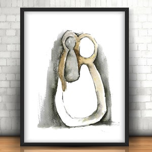 Einfaches Kunstwerk von Mutter mit Baby kind - Neutrale abstrakte Kunst - Fine Art Prints und Leinwand Wandkunst für Home Decore und Wall Decore