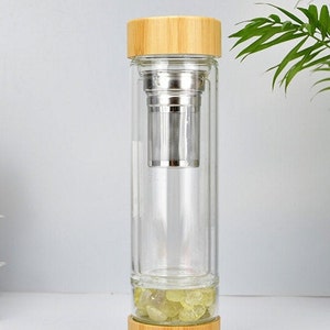 Glass Crystal Water Bottle with  Tea Infuser *detox* 400ml Eco-friendly Double Wall Borosilicate