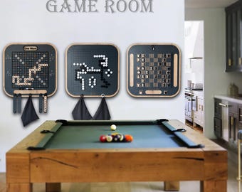 Modern Metal Wall Game Set: Go, Chess, Checkers, Tic Tac Toe
