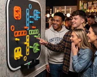 Magnetic Ludo Wall Board Game | OMO Model  | 24x24" | pulO Wall Games | Glossy White & Metal Family Strategy Game | Detachable Dice Tray