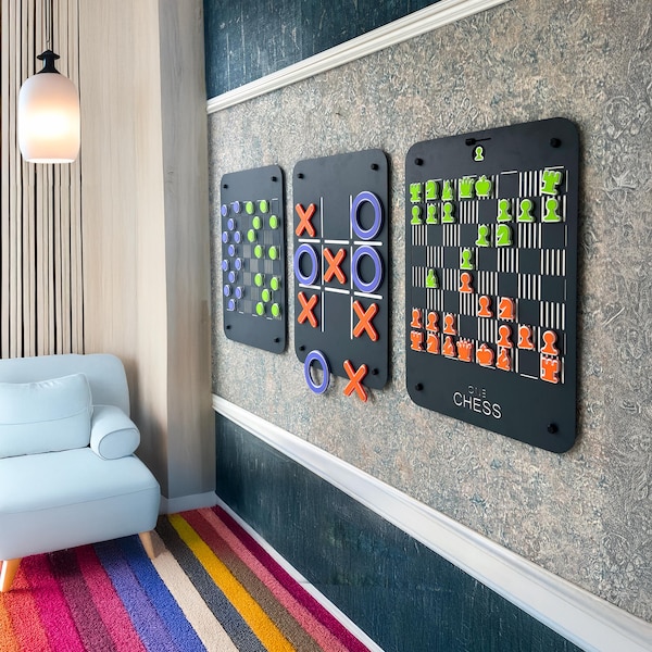 Ajedrez metálico de pared - XOX - Juego de damas magnético: Decoración moderna de oficina