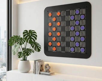 Juego de damas magnético de pared / Tablero de acero al carbono, piezas moradas y verdes