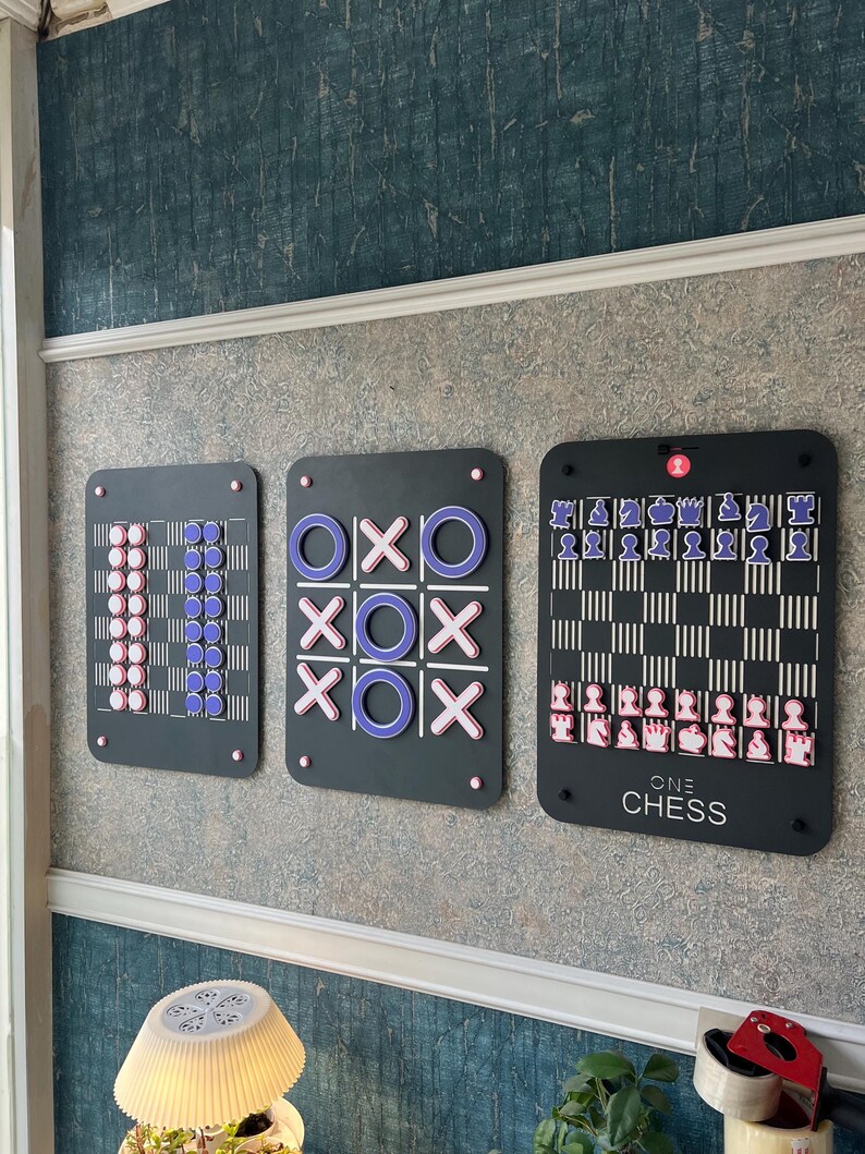 Wall Chess Set Tic Tac Toe Checkers New Generation Metal Wooden