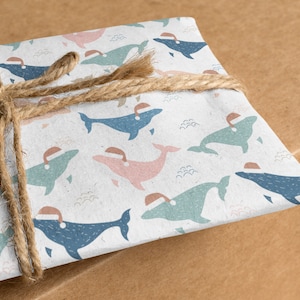 Jolly Whales Carta da regalo ecologica per gli amanti dell'oceano, Carta da regalo riciclabile, Rotolo di carta da regalo natalizia, Confezione regalo da spiaggia