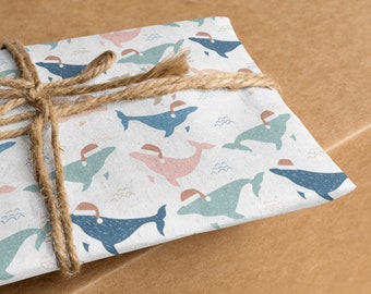 Papier d’emballage écologique Jolly Whales pour les amoureux de l’océan, papier d’emballage recyclable, rouleau de papier d’emballage de Noël, emballage cadeau de plage