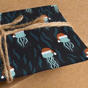 Carta da regalo ecologica con meduse Jingly per gli amanti dell'oceano, carta da regalo riciclabile, rotolo di carta da regalo natalizia, confezione regalo da spiaggia